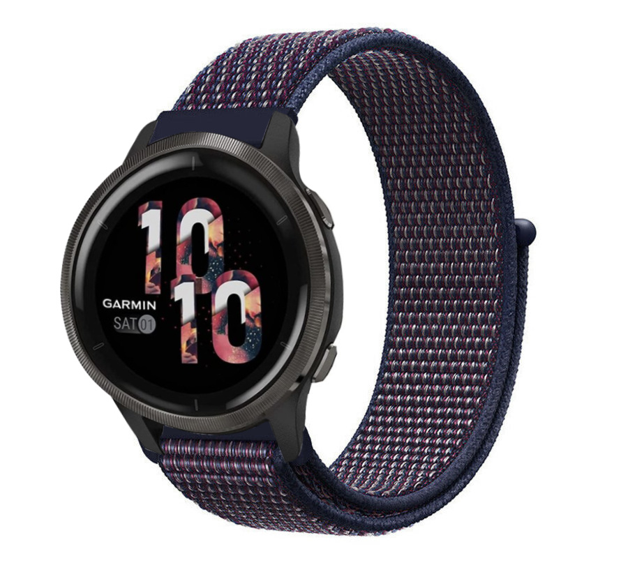 Garmin Venu 2 nylon band 45mm paars/blauw Smartwatchbanden.nl