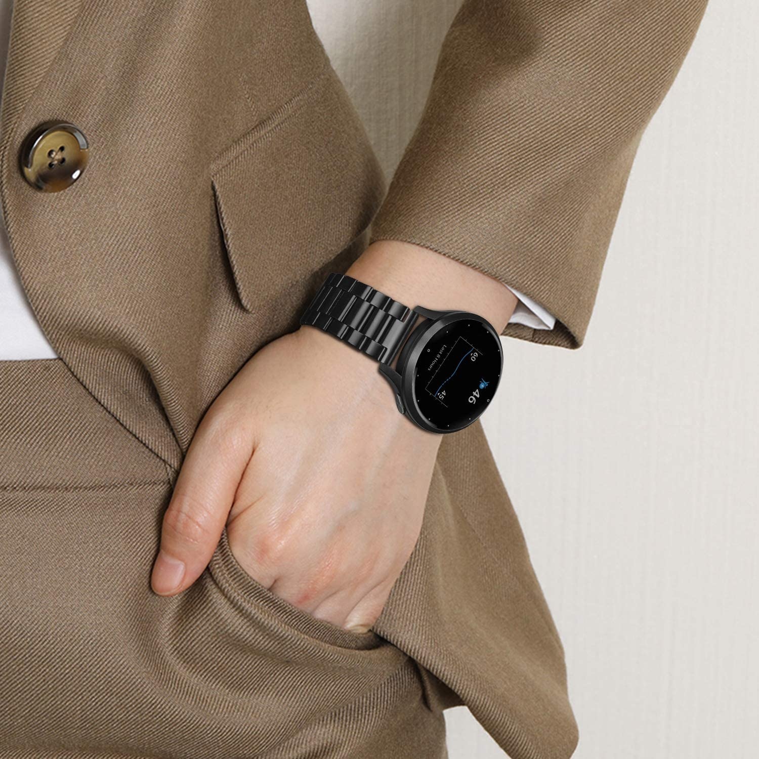 Garmin Venu 2s stalen band (zwart) - Smartwatchbanden.nl