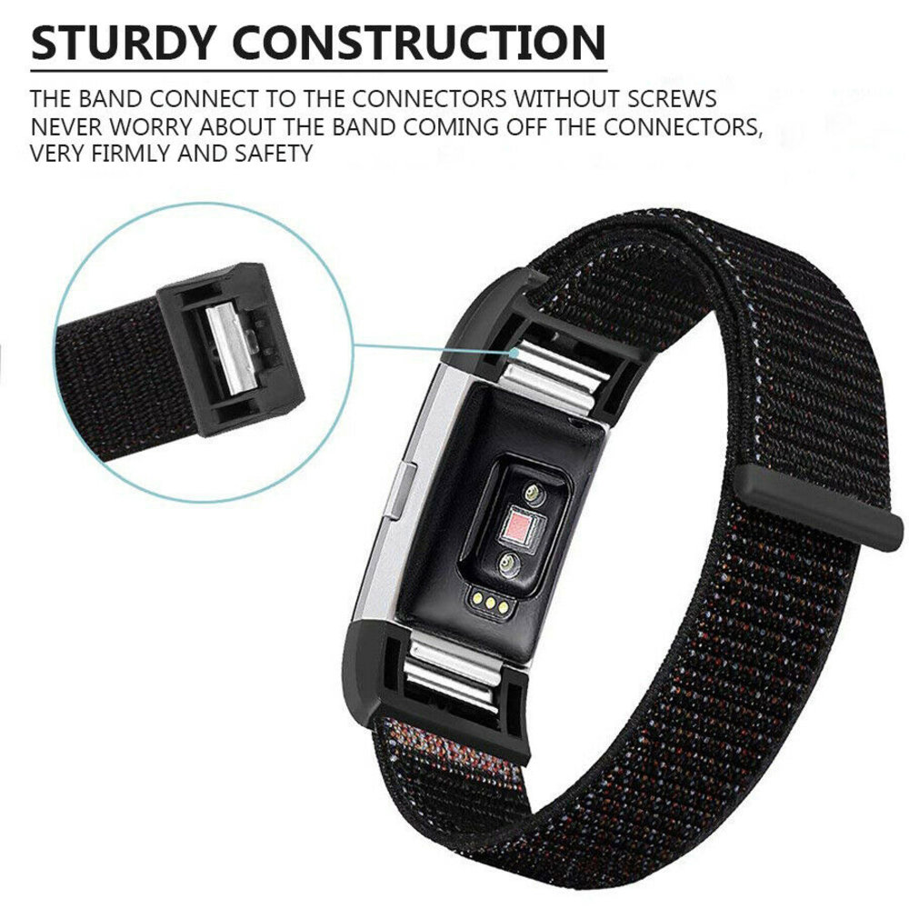 Strap-it® Strap-it Fitbit Charge 2 nylon bandje (zwart)