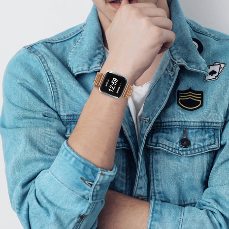 Strap-it® Strap-it Fitbit Versa roestvrij stalen bandje (rosé goud)