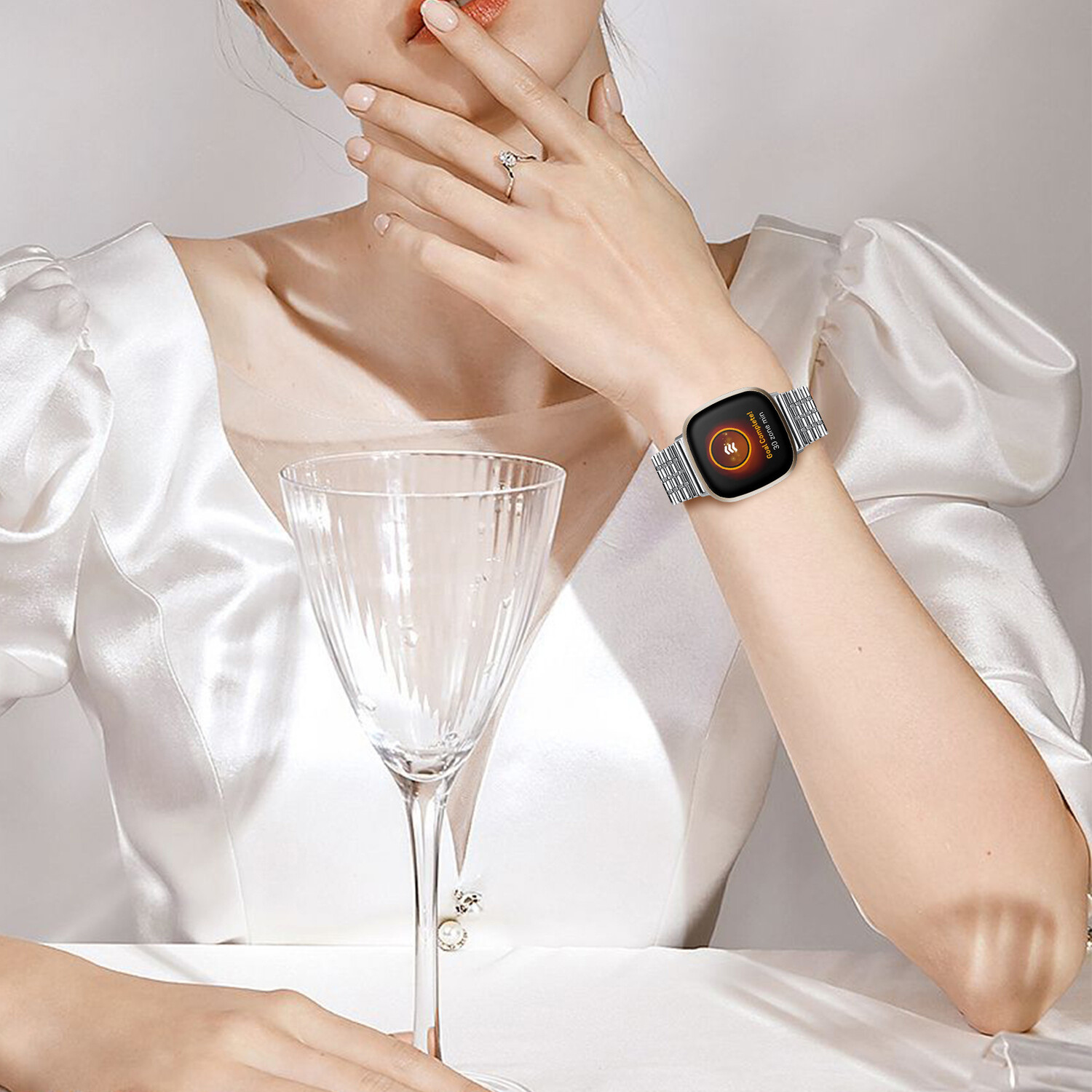 Fitbit Versa 3 luxe roestvrij stalen band zilver Smartwatchbanden
