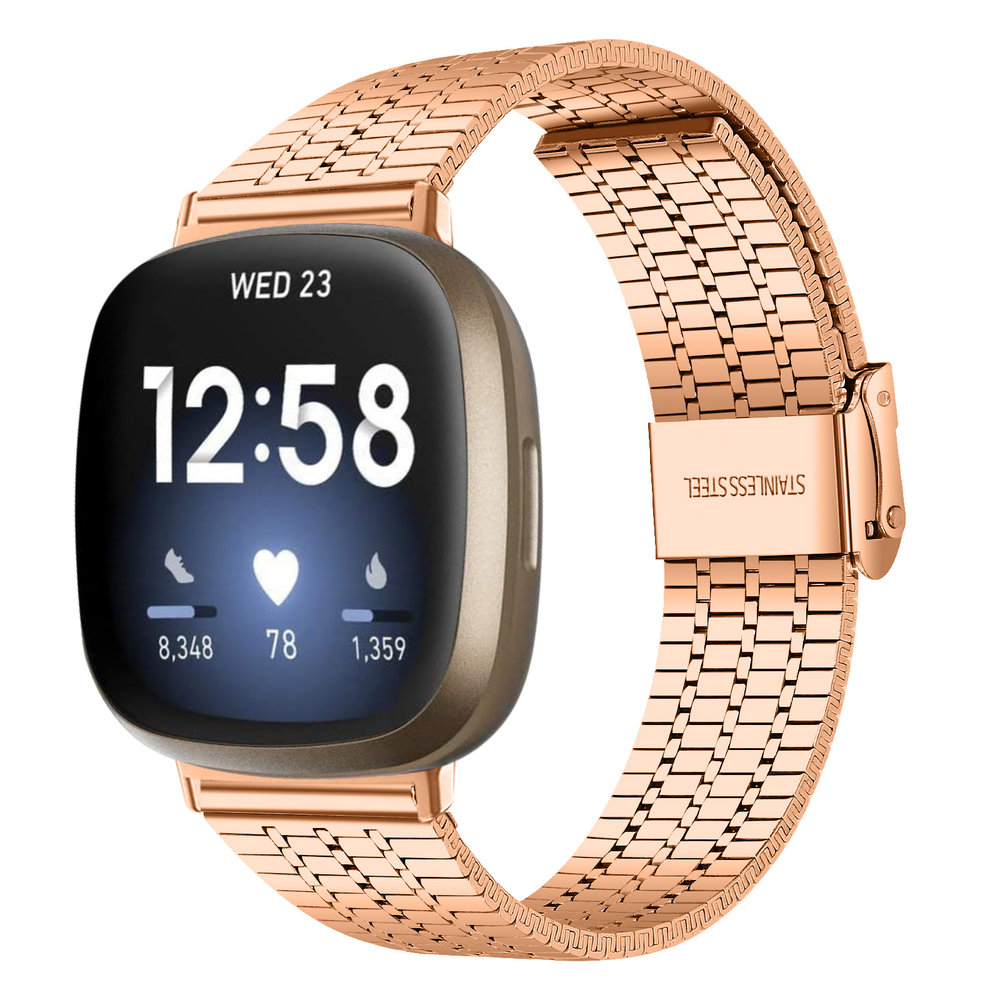 Strap-it® Strap-it Fitbit Versa 3 roestvrij stalen band (rosé goud)