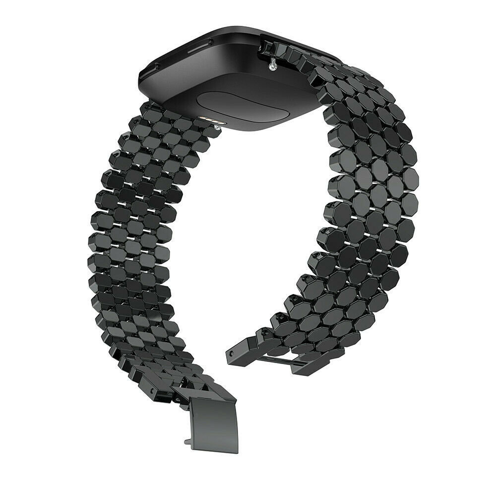 Strap-it® Strap-it Fitbit Versa stalen vis band (zwart)