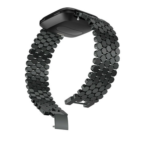 Strap-it® Strap-it Fitbit Versa stalen vis band (zwart)