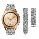 Strap-it® Samsung Galaxy Watch 42mm leren glitter bandje (zilver)