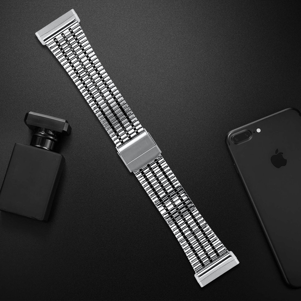 Strap-it® Strap-it Fitbit Versa 3 roestvrij stalen band (zilver/zwart)