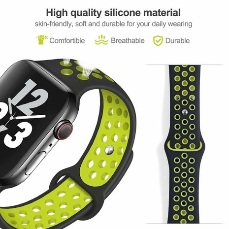 Strap-it® Strap-it Apple Watch sport+ band (zwart/geel)