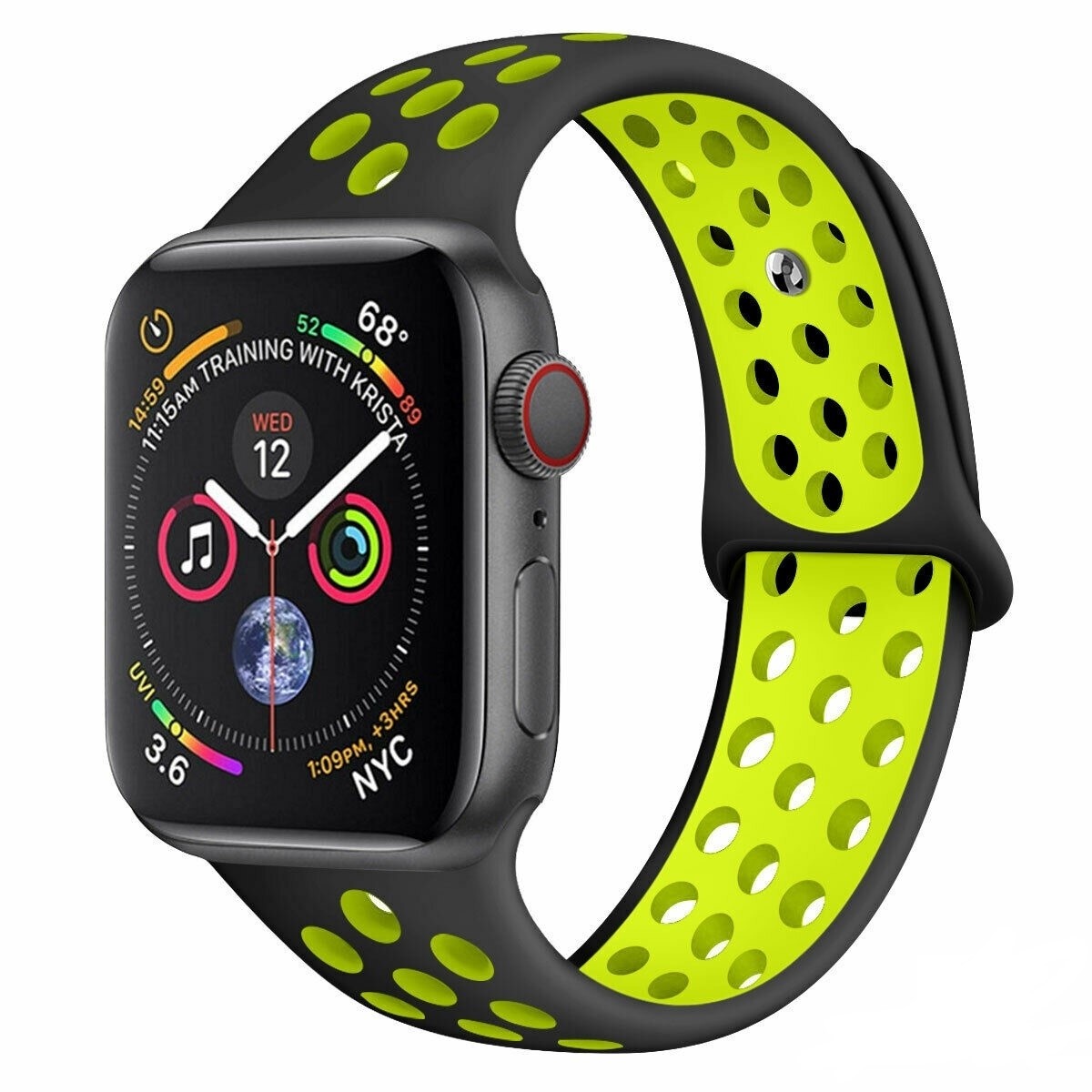 Apple Watch sport+ band (zwart/geel) - Smartwatchbanden.nl