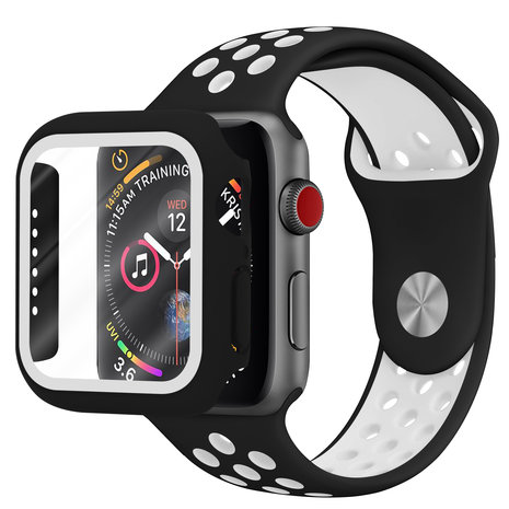 Strap it Strap it Apple Watch sport band TPU case zwart wit