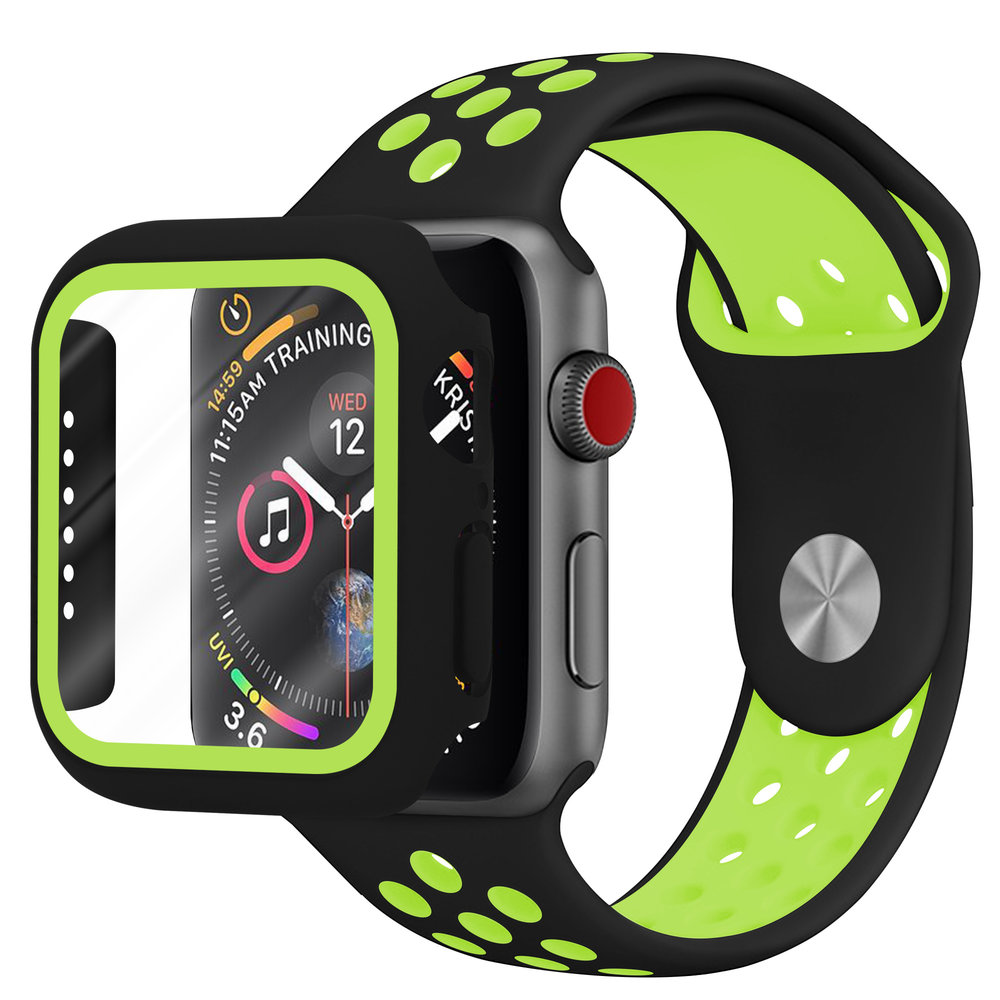 Apple Watch sport band TPU case zwart geel Smartwatchbanden