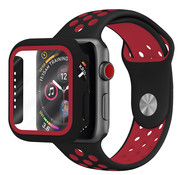 Strap-it® Apple Watch sport band + TPU case (zwart/rood)