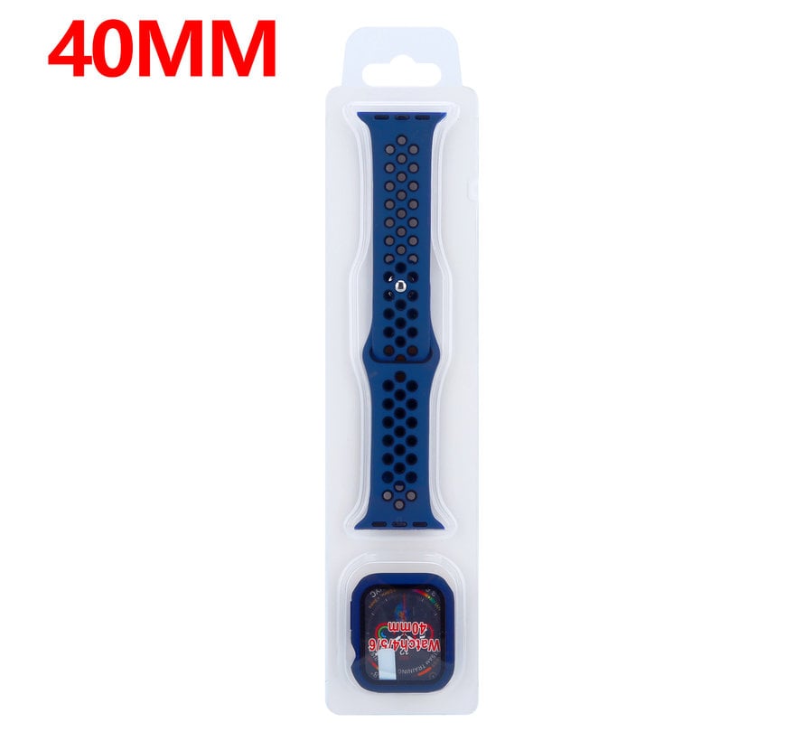 Strap-it Apple Watch sport band + TPU case (blauw/zwart)