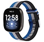 Strap-it Fitbit Sense geweven nylon gesp band (zwart-wit-blauw)