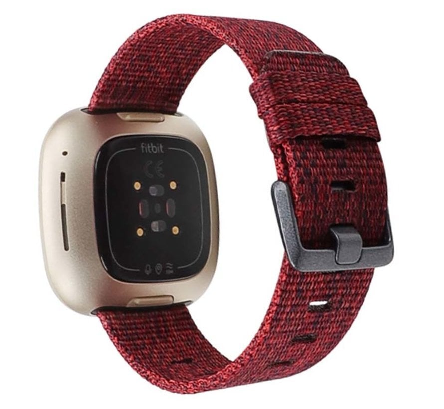 Strap-it Fitbit Sense geweven nylon gesp band (rood)
