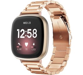 Strap-it® Fitbit Sense stalen band (rosé goud)