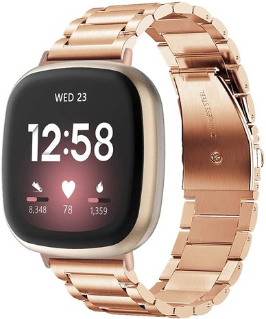 Strap-it® Strap-it Fitbit Sense stalen band (rosé goud)