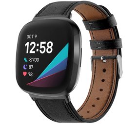 Strap-it® Fitbit Sense bandje leer (strak zwart) Strap-it® Fitbit Sense bandje leer (strak zwart)