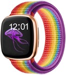 Strap-it® Strap-it Fitbit Versa 3 nylon bandje (regenboog)