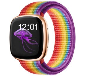 Strap-it® Fitbit Versa 3 nylon bandje (regenboog)