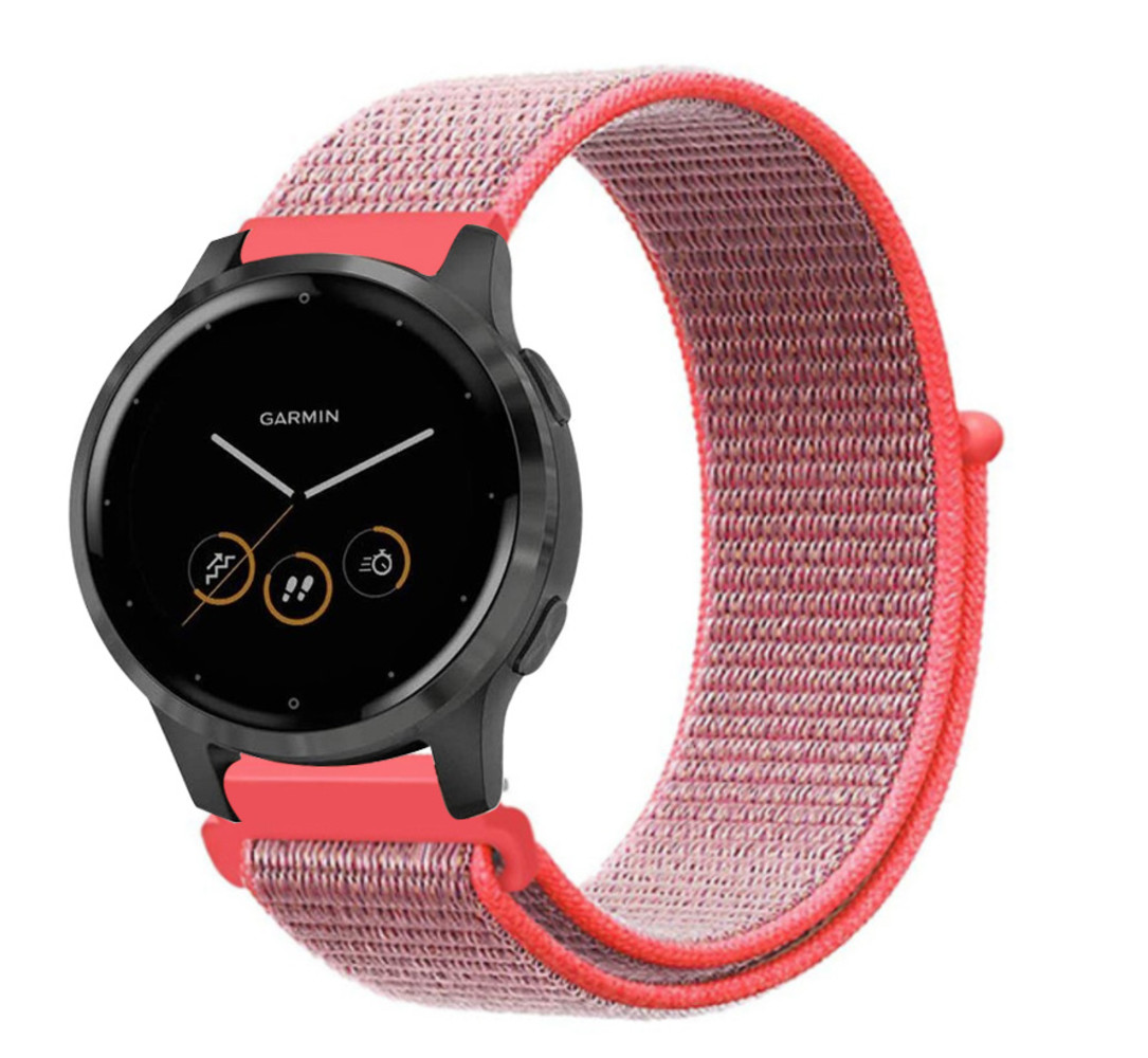 Garmin Vivoactive 4s nylon band roze rood Smartwatchbanden