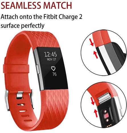 Strap-it® Strap-it Fitbit Charge 2 diamant silicone band (rood)