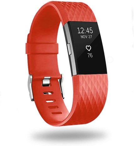 Strap-it® Strap-it Fitbit Charge 2 diamant silicone band (rood)