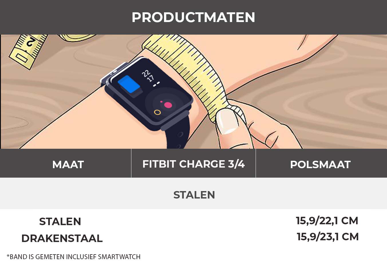 Strap-it® Strap-it Fitbit Charge 4 stalen band (zilver/zwart)