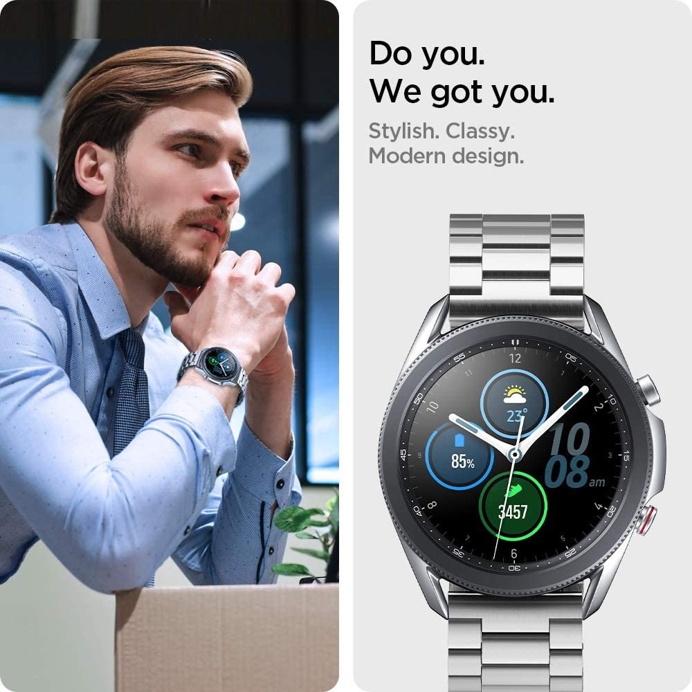 Spigen Spigen Modern Fit Galaxy Watch 3 45mm bandje RVS zilver