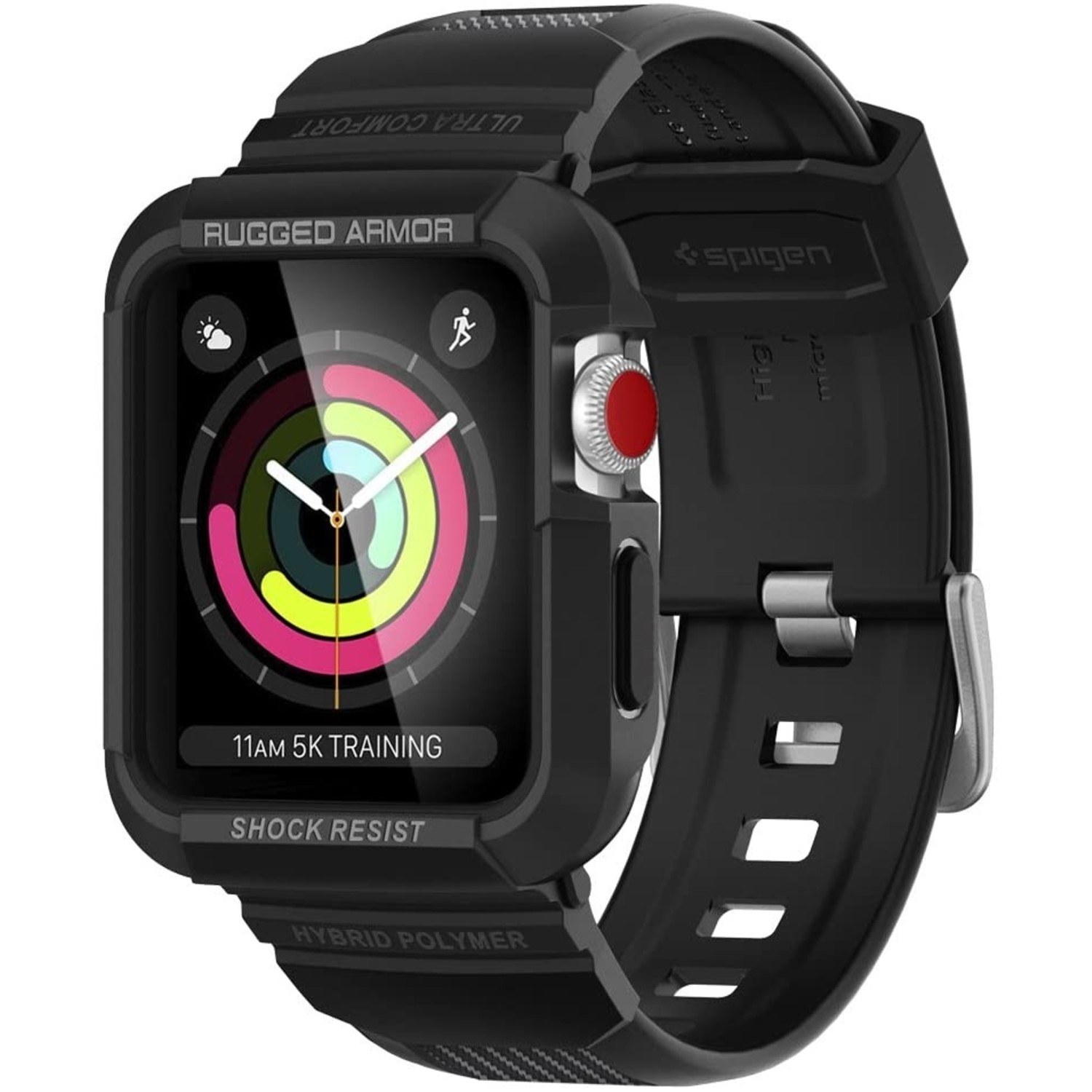 Spigen Rugged Armor Pro Apple Watch bandje zwart Smartwatchbanden