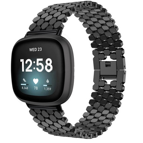 Fitbit Versa 3 stalen vis band zwart Smartwatchbanden