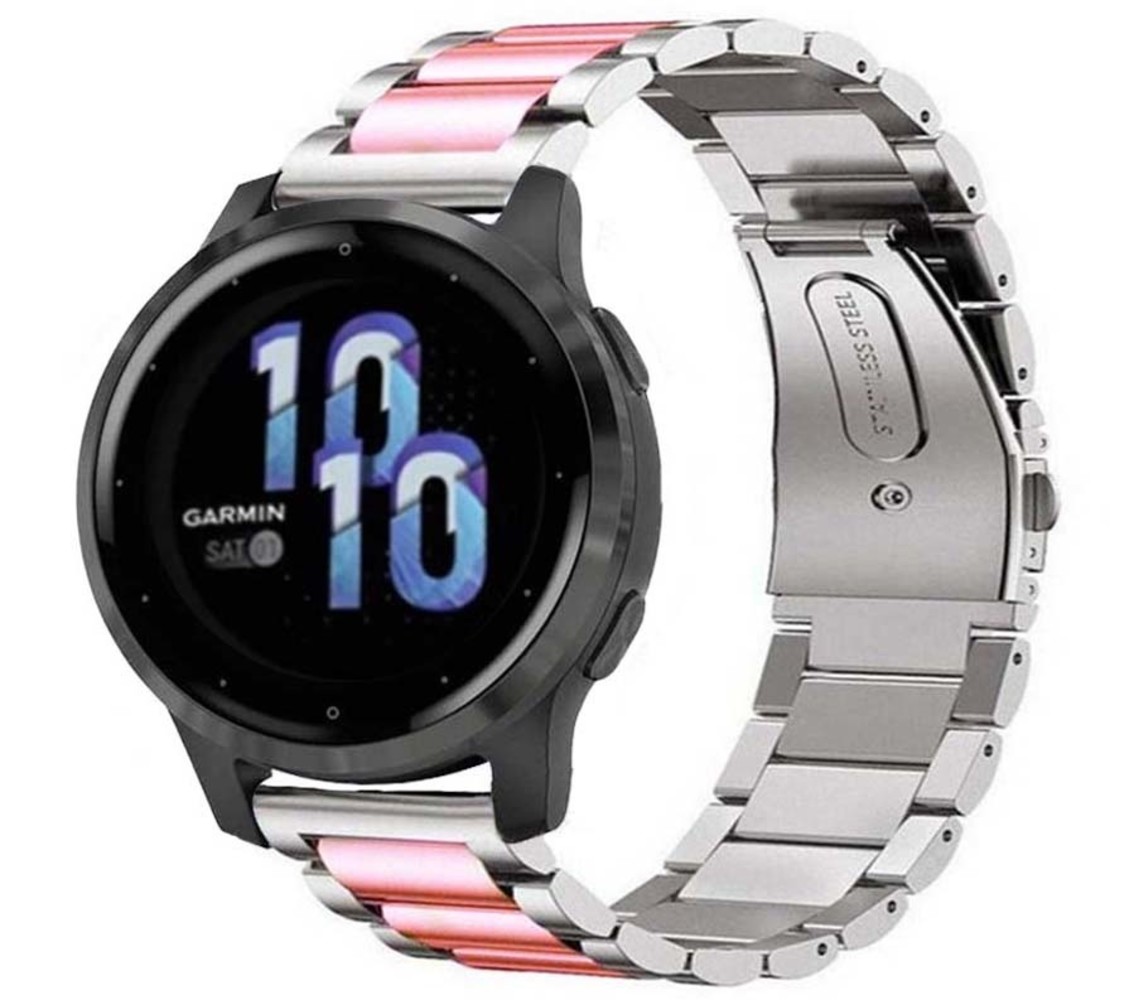 Strap-it® Strap-it Garmin Venu 2s stalen band - 40mm - zilver/roze