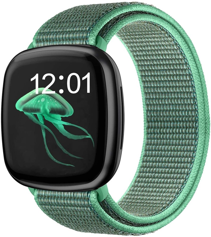 Strap-it® Strap-it Fitbit Versa 3 nylon bandje (mint groen)