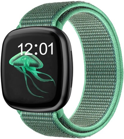 Strap-it® Strap-it Fitbit Versa 3 nylon bandje (mint groen)