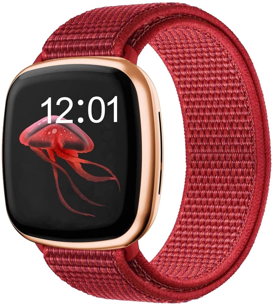 Strap-it® Strap-it Fitbit Versa 3 nylon bandje (rood)