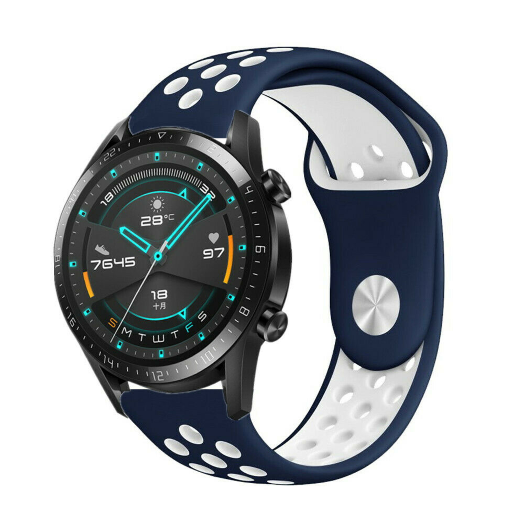 Huawei Watch GT sport band (blauw wit) - Smartwatchbanden.nl