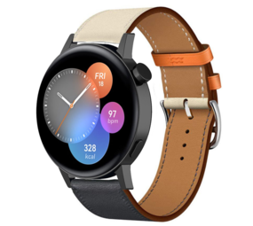 Strap-it® Huawei Watch GT 3 42mm leren bandje (wit/donkerblauw)