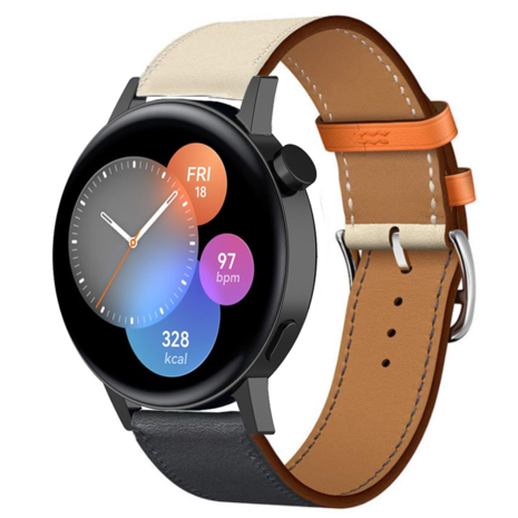 Strap-it® Strap-it Huawei Watch GT 3 42mm leren bandje (wit/donkerblauw)