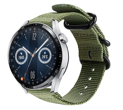 Strap-it® Strap-it Huawei Watch GT 3 46mm nylon gesp band (groen)
