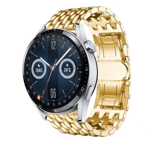 Strap-it® Strap-it Huawei Watch GT 3 46mm stalen draak band (goud) Strap-it® Strap-it Huawei Watch GT 3 46mm stalen draak band (goud)
