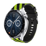 Strap-it® Huawei Watch GT 3 46mm gestreept siliconen bandje (zwart/geel)