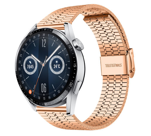 Huawei Watch GT 3 46mm roestvrij stalen band rose goud Smartwatchbanden