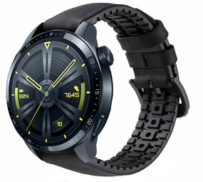 Strap-it® Huawei Watch GT 3 46mm siliconen / leren bandje (zwart)