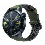 Strap-it® Huawei Watch GT 3 46mm siliconen / leren bandje (zwart/groen)