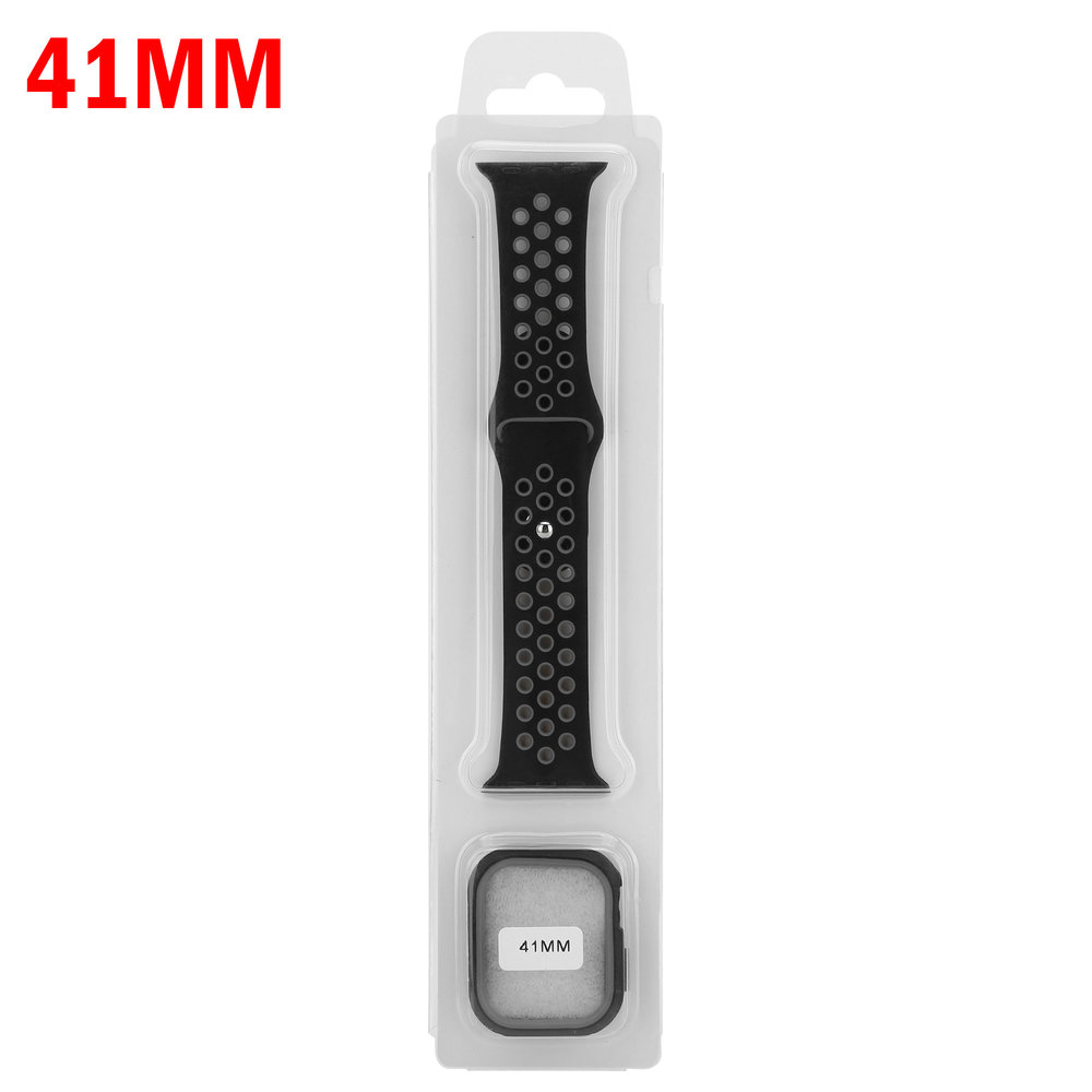 Strap-it® Strap-it Apple Watch 7 sport band + TPU case (zwart/grijs) Strap-it® Strap-it Apple Watch 7 sport band + TPU case (zwart/grijs)