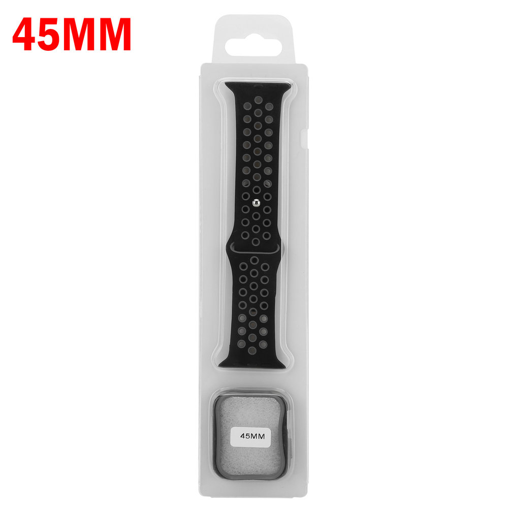 Strap-it® Strap-it Apple Watch 7 sport band + TPU case (zwart/grijs) Strap-it® Strap-it Apple Watch 7 sport band + TPU case (zwart/grijs)