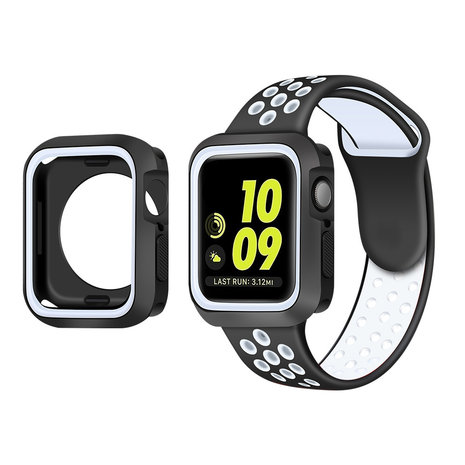 Strap-it® Strap-it Apple Watch 7 sport band + TPU case (wit/zwart)