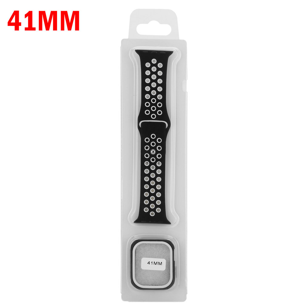 Strap-it® Strap-it Apple Watch 7 sport band + TPU case (wit/zwart)