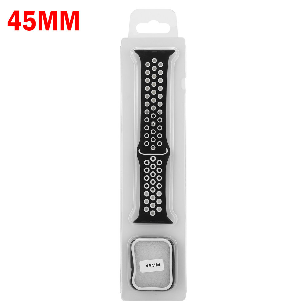 Strap-it® Strap-it Apple Watch 7 sport band + TPU case (wit/zwart)