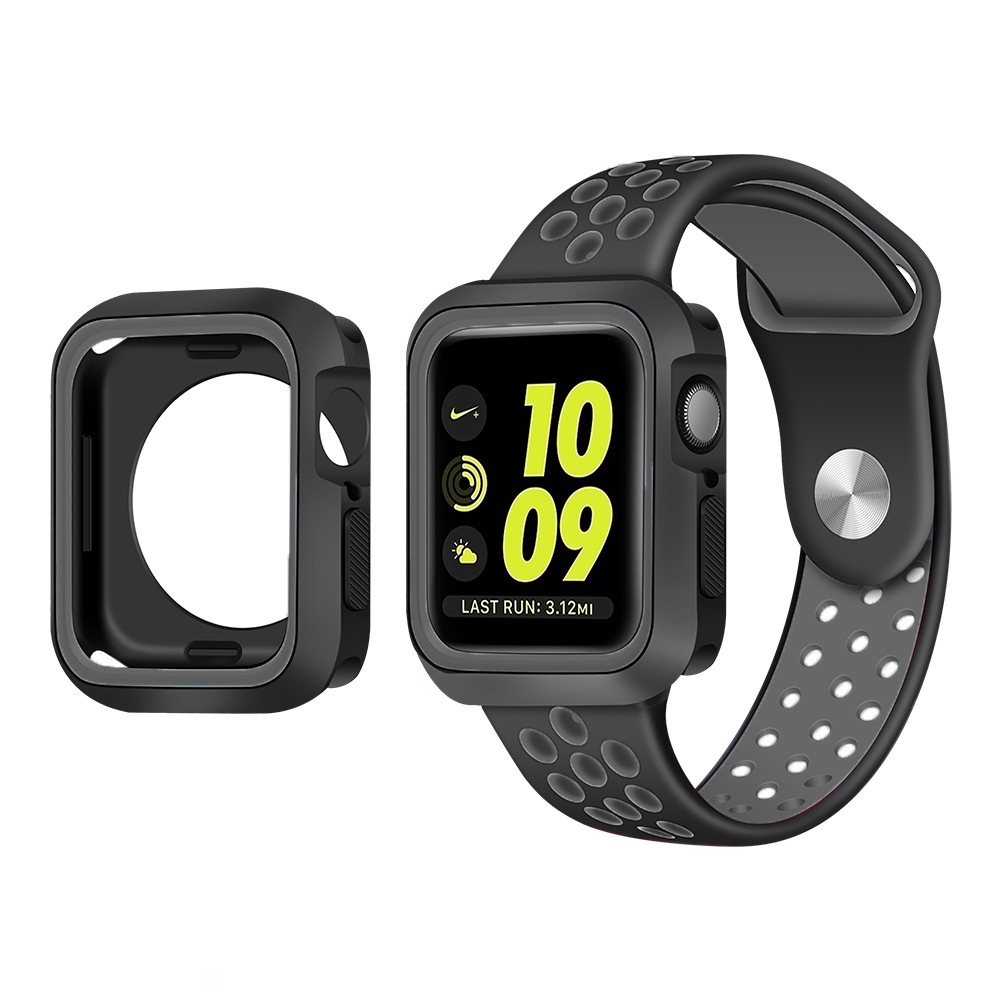 Strap-it® Strap-it Apple Watch 7 sport band + TPU case (zwart/grijs) Strap-it® Strap-it Apple Watch 7 sport band + TPU case (zwart/grijs)