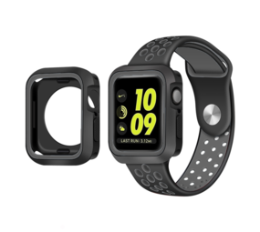 Strap-it® Apple Watch 7 sport band + TPU case (zwart/grijs) Strap-it® Apple Watch 7 sport band + TPU case (zwart/grijs)